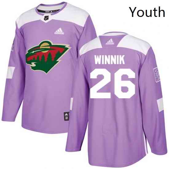 Youth Adidas Minnesota Wild 26 Daniel Winnik Authentic Purple Fights Cancer Practice NHL Jersey